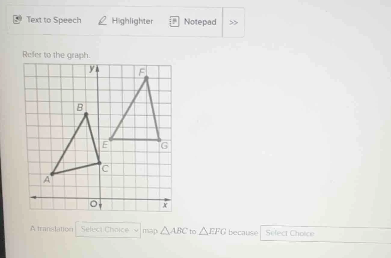 refer to the graph. a translation select choice map $\\triangle abc$ to…