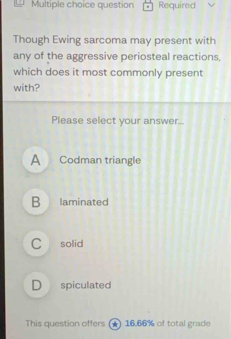 though ewing sarcoma may present with any of the aggressive periosteal …