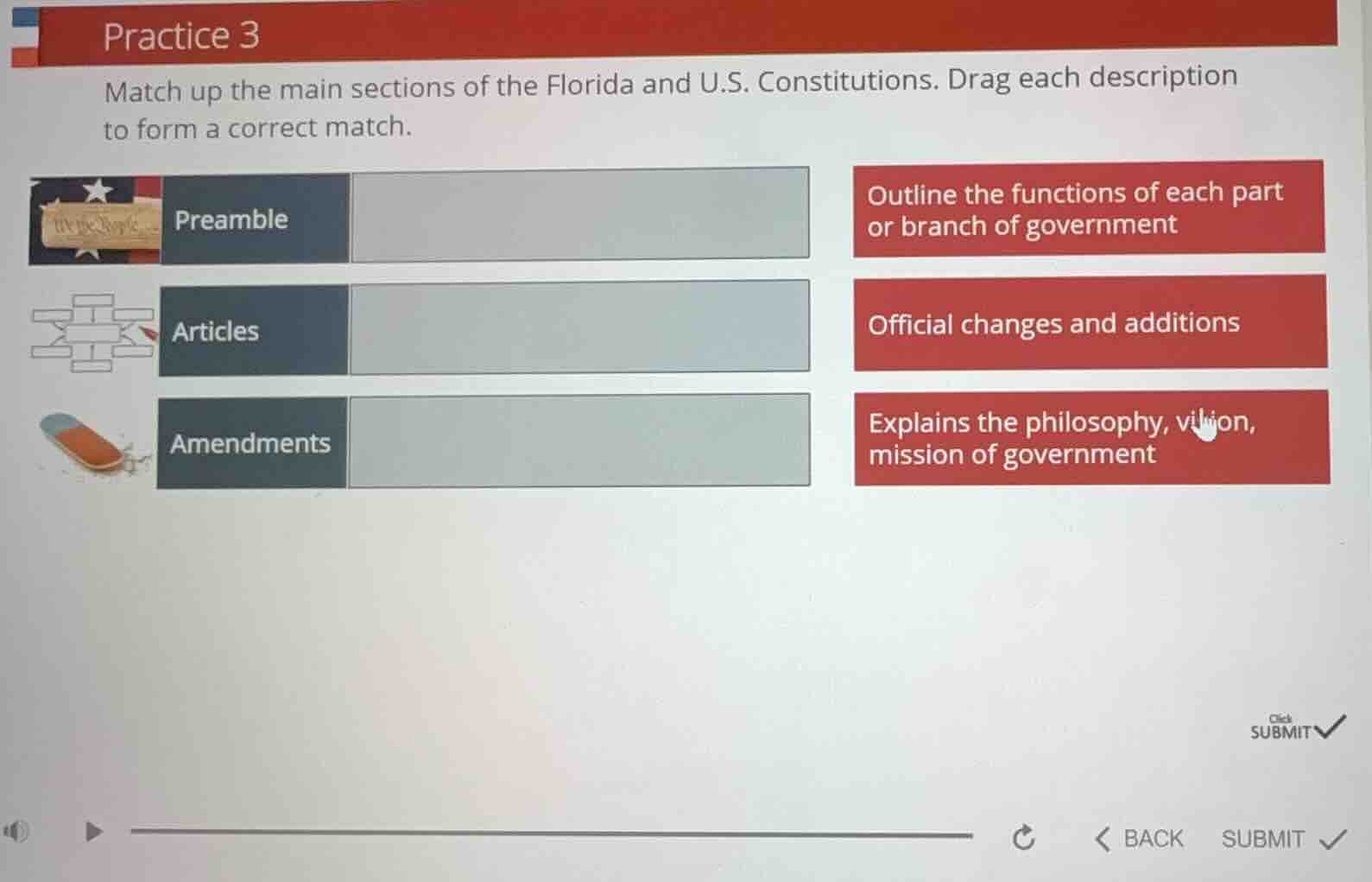 practice 3 match up the main sections of the florida and u.s. constitut…