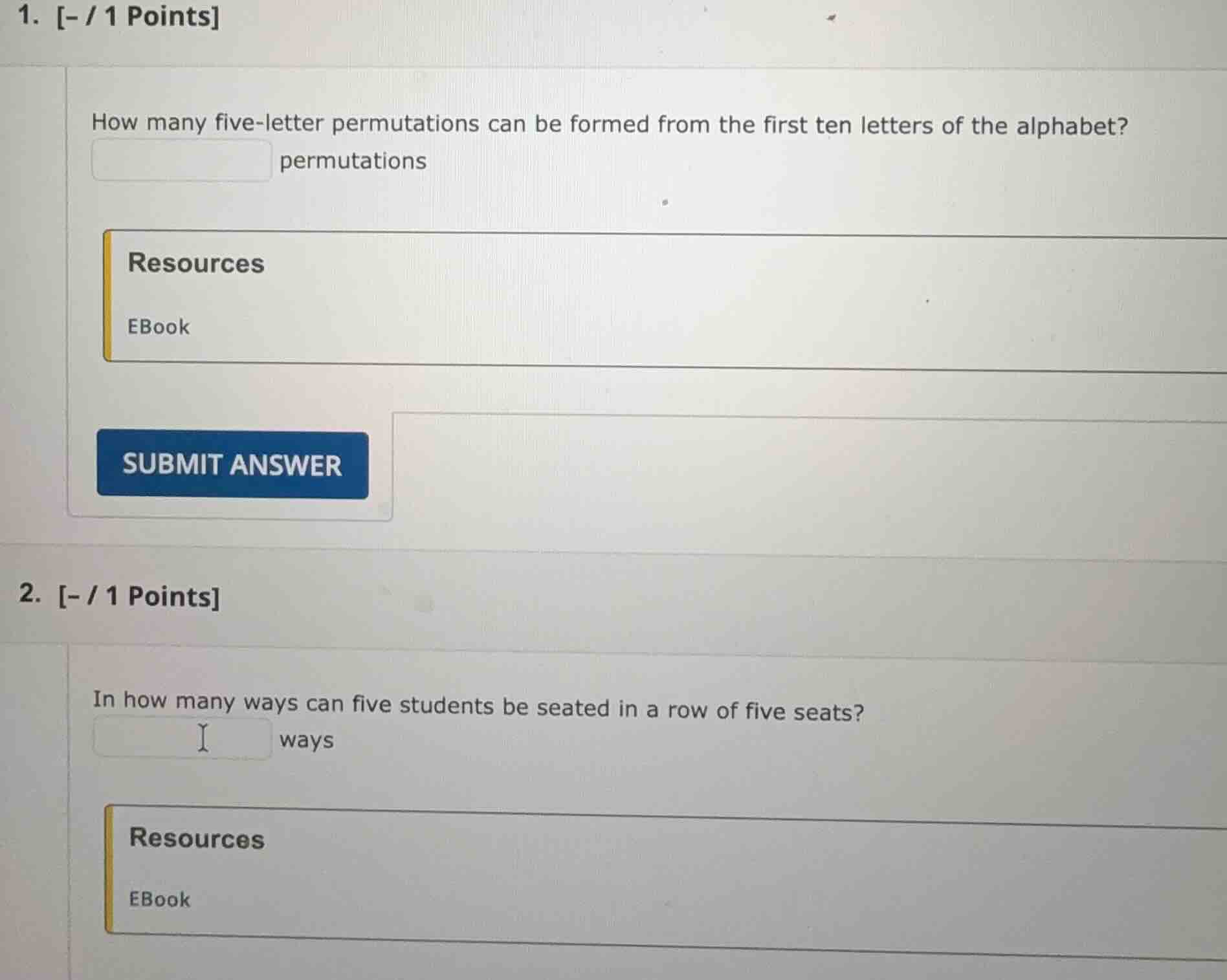 1. - / 1 points how many five - letter permutations can be formed from …