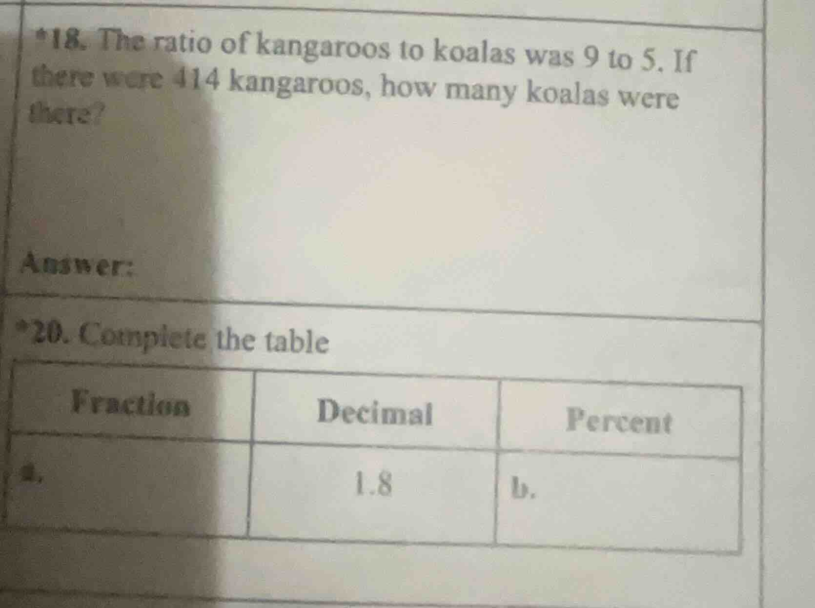 *18. the ratio of kangaroos to koalas was 9 to 5. if there were 414 kan…