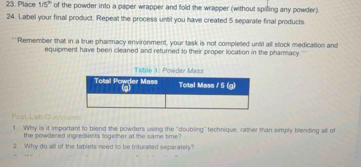 23. place 1/5th of the powder into a paper wrapper and fold the wrapper…