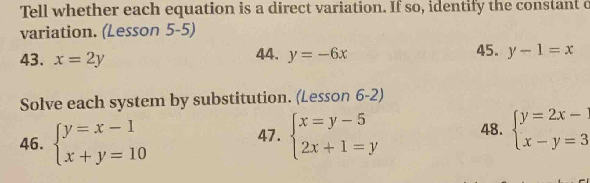 tell whether each equation is a direct variation. if so, identify the c…