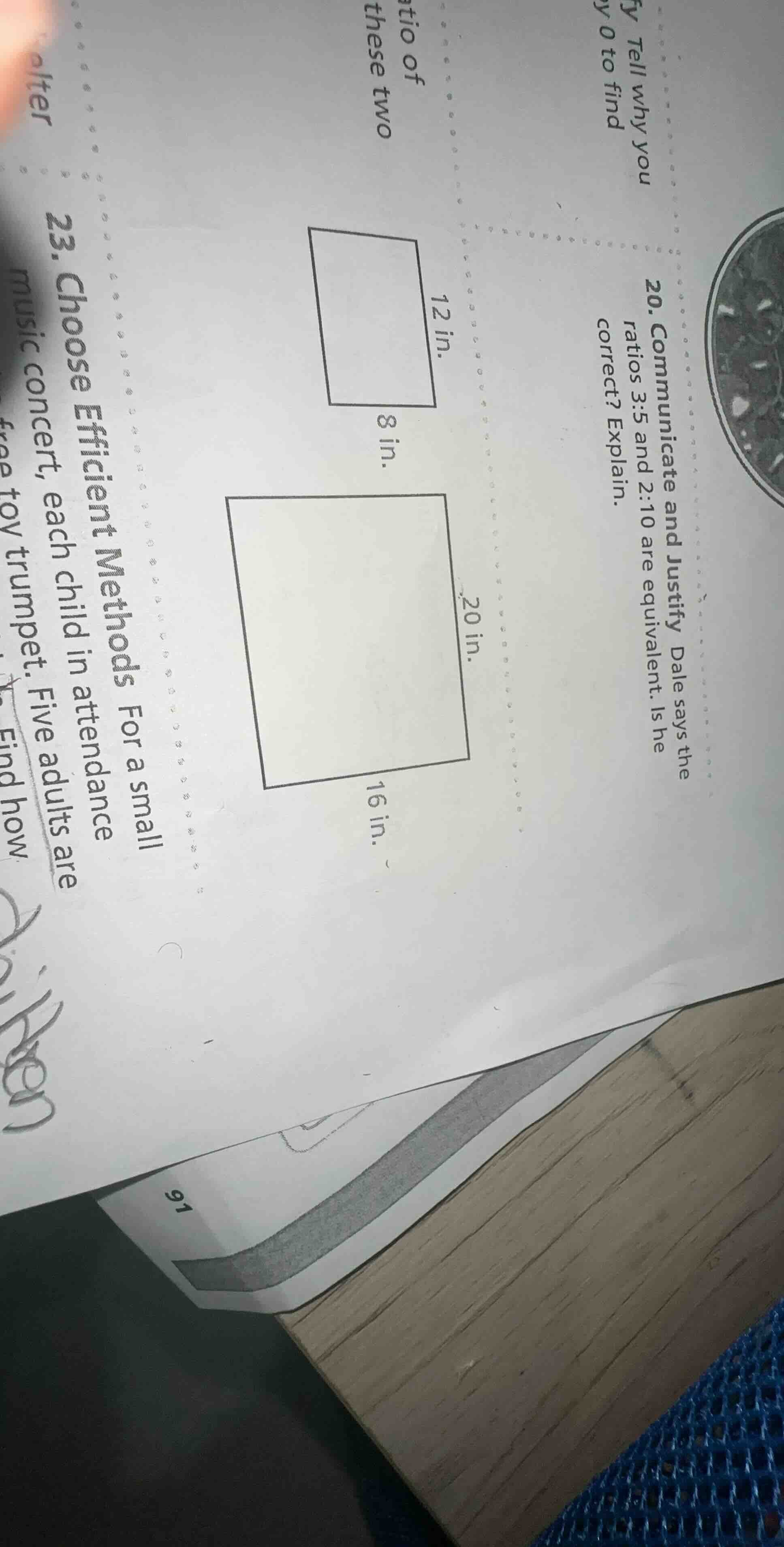 20. communicate and justify dale says the ratios 3:5 and 2:10 are equiv…
