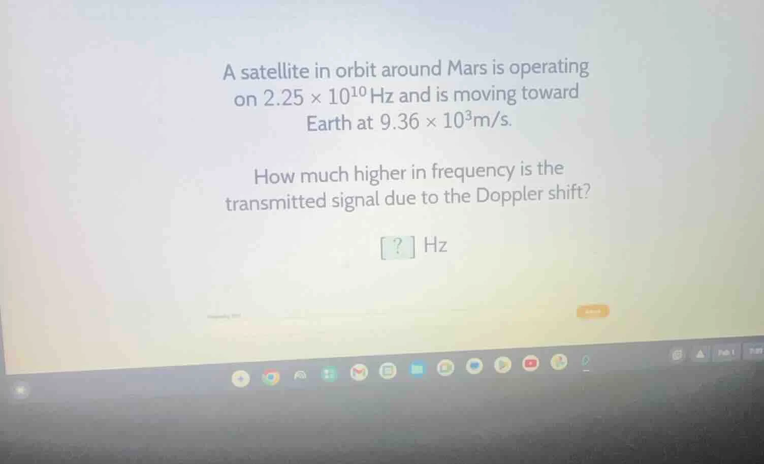 a satellite in orbit around mars is operating on $2.25 \\times 10^{10}$…