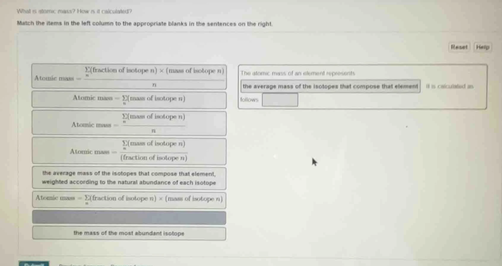 what is atomic mass? how is it calculated? match the items in the left …