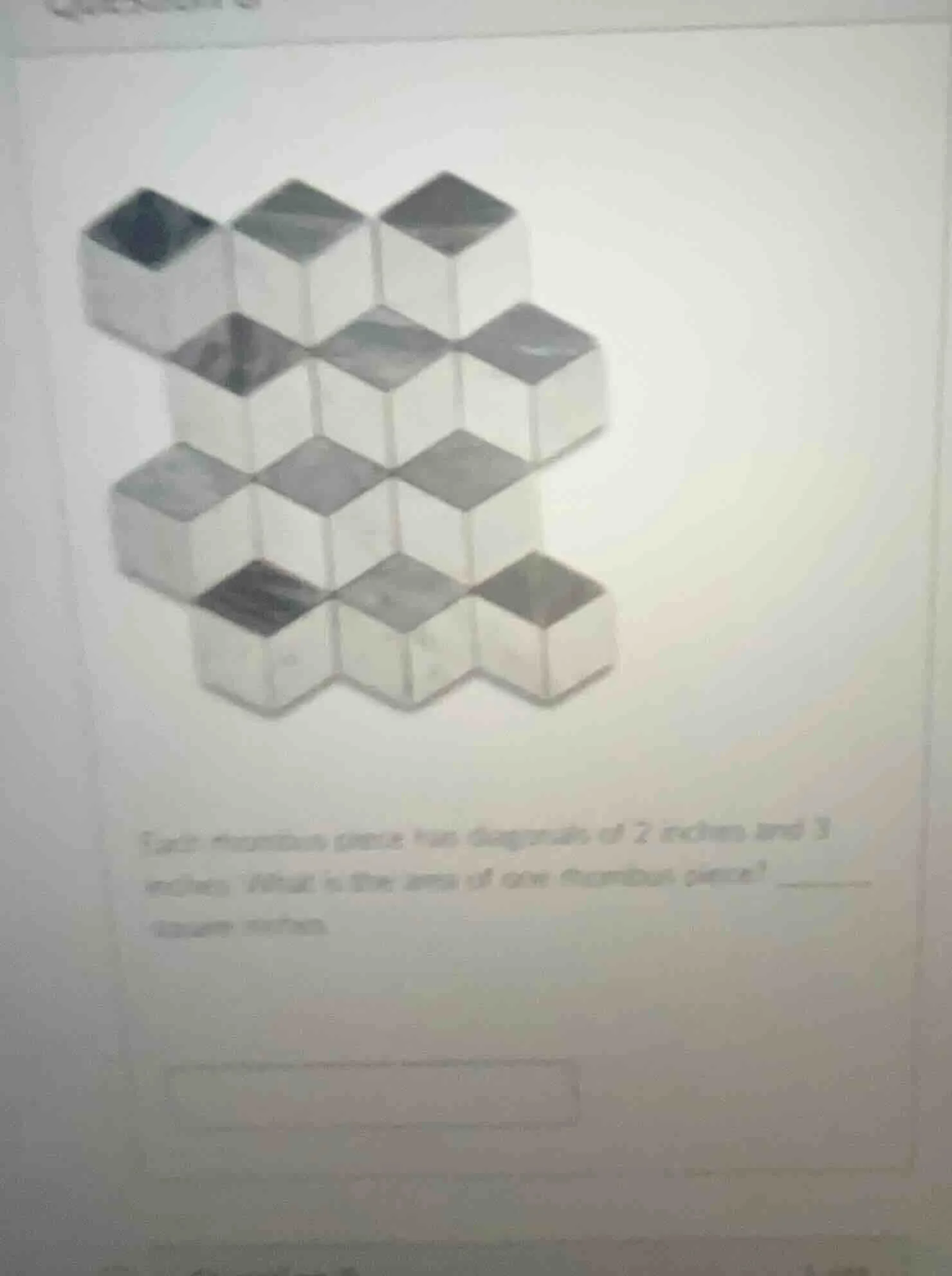 each rhombus piece has diagonals of 2 inches and 3 inches. what is the …
