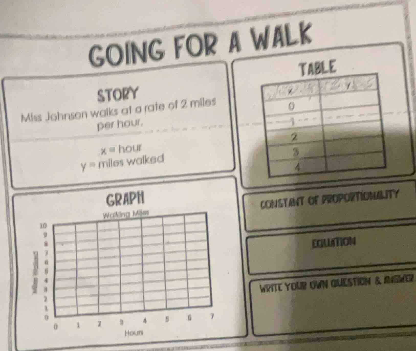 going for a walk story miss johnson walks at a rate of 2 miles per hour…
