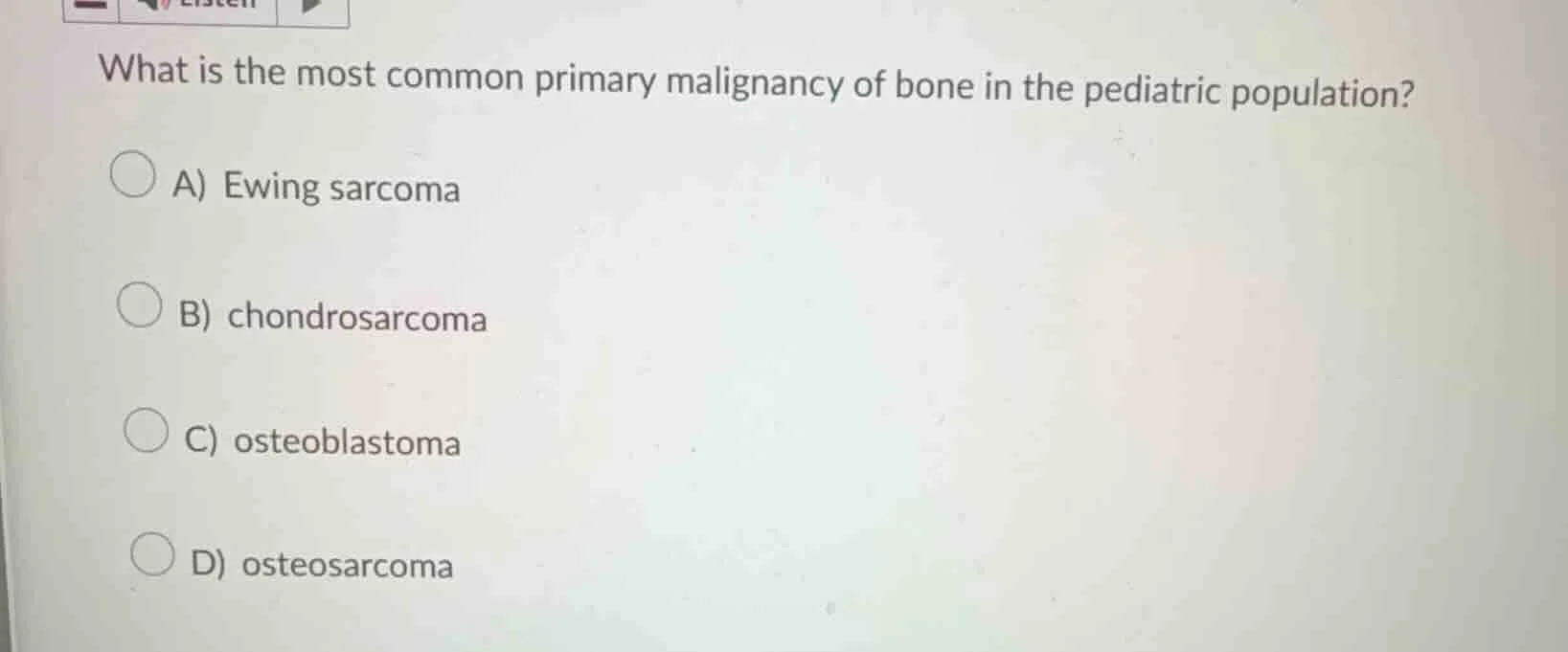 what is the most common primary malignancy of bone in the pediatric pop…