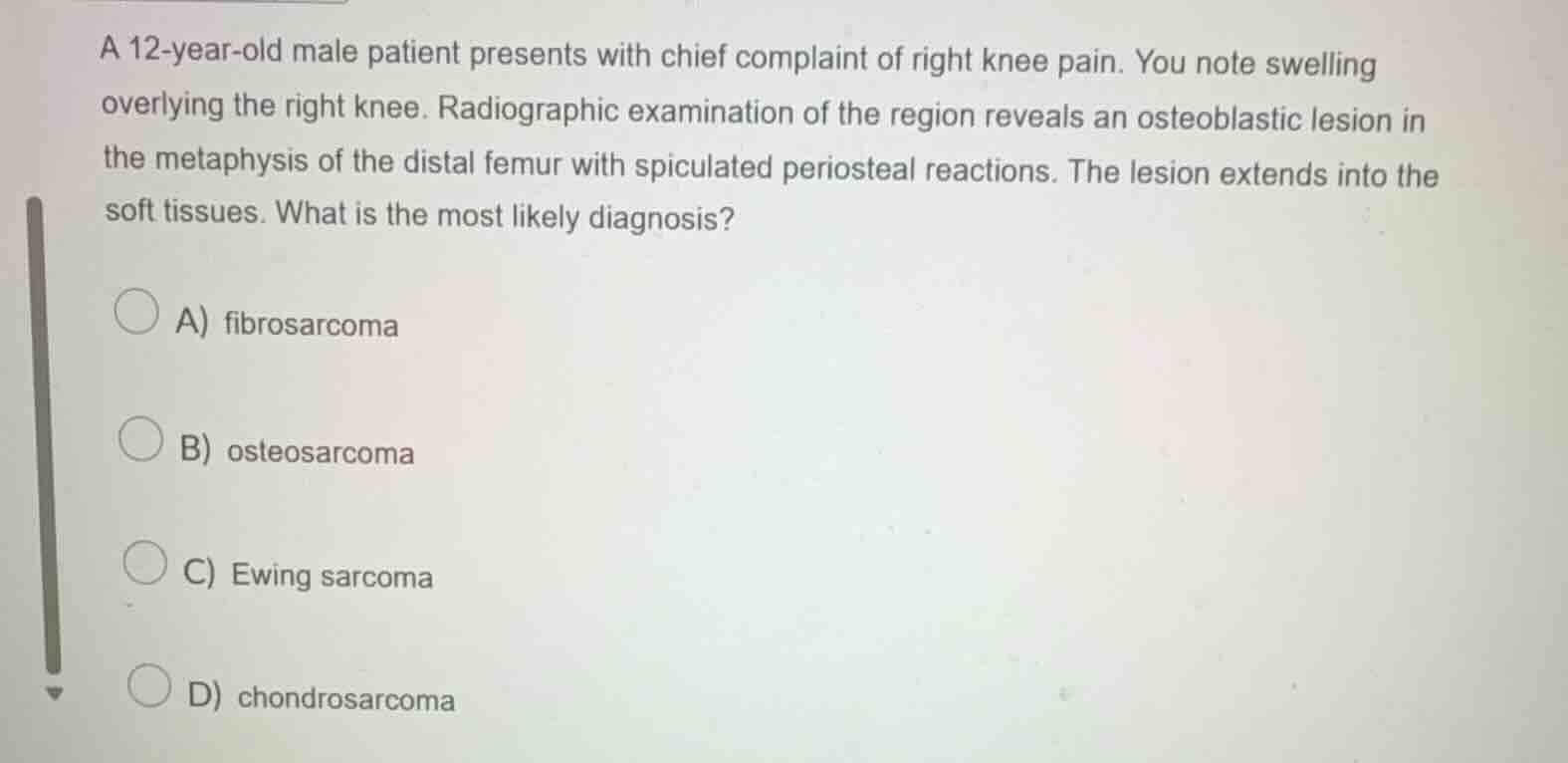 a 12-year-old male patient presents with chief complaint of right knee …