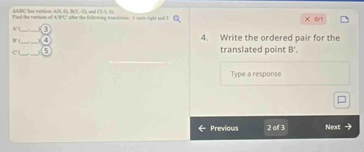 △abc has vertices a(0, 0), b(5, -2), and c(-3, 6). find the vertices of…