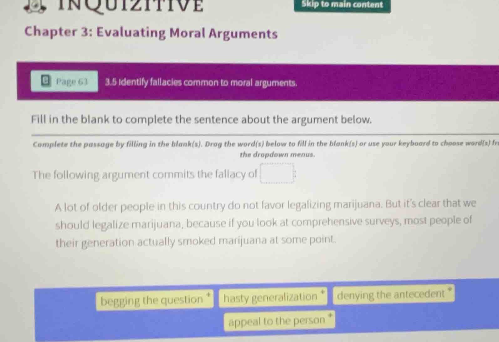 chapter 3: evaluating moral arguments page 63 3.5 identify fallacies co…