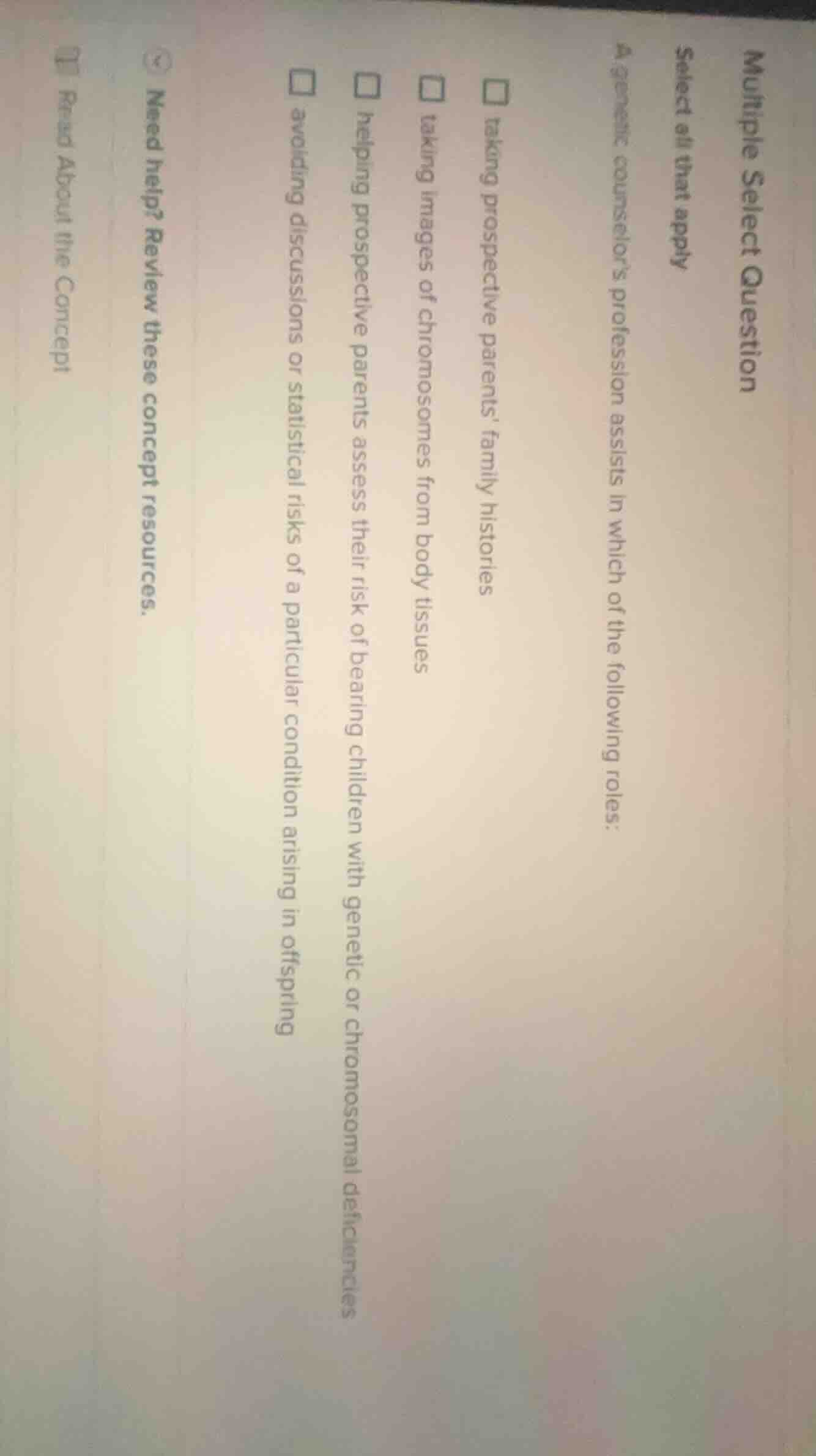 multiple select question select all that apply a genetic counselors pro…