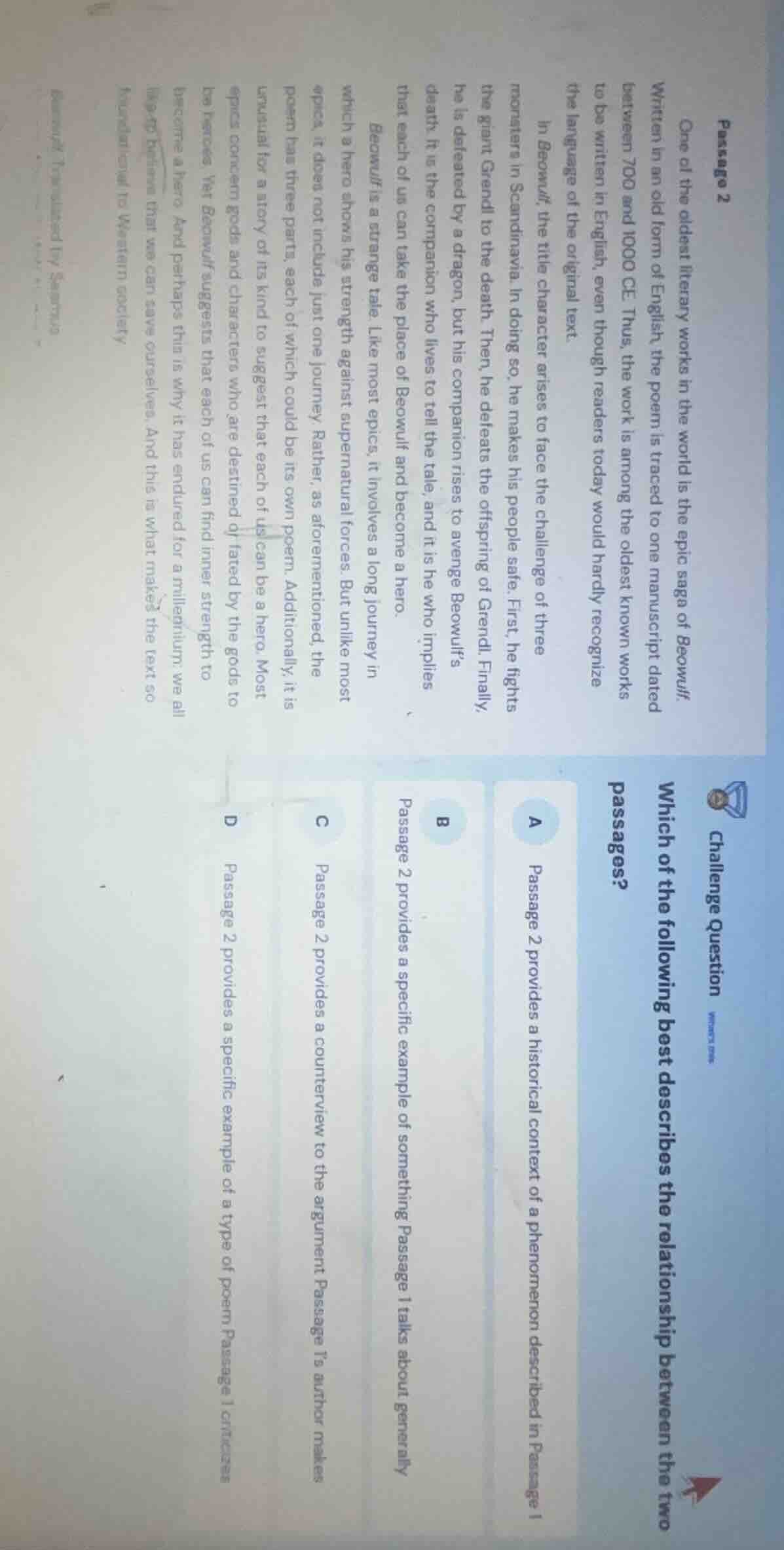 passage 2 one of the oldest literary works in the world is the epic sag…