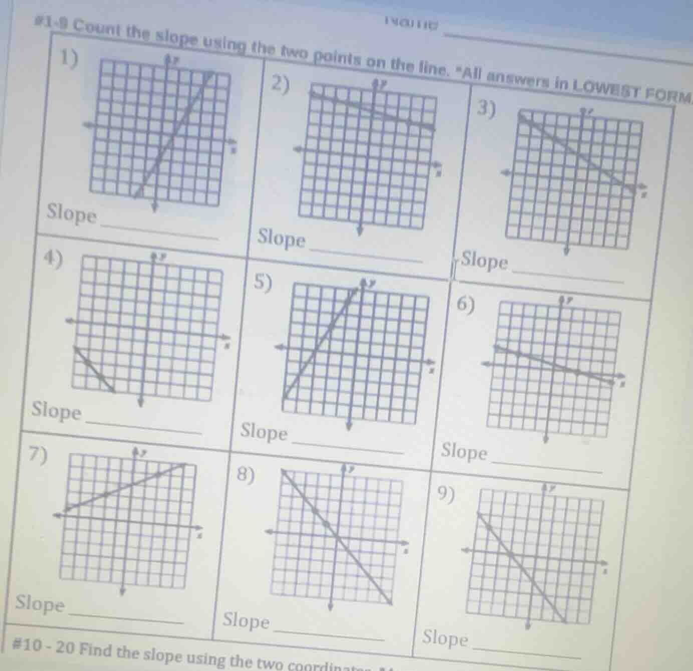 #1-9 count the slope using the two points on the line. *all answers in …