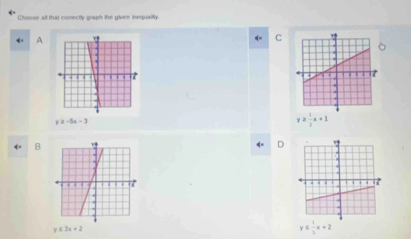 choose all that correctly graph the given inequality. a $y \\geq -5x - …