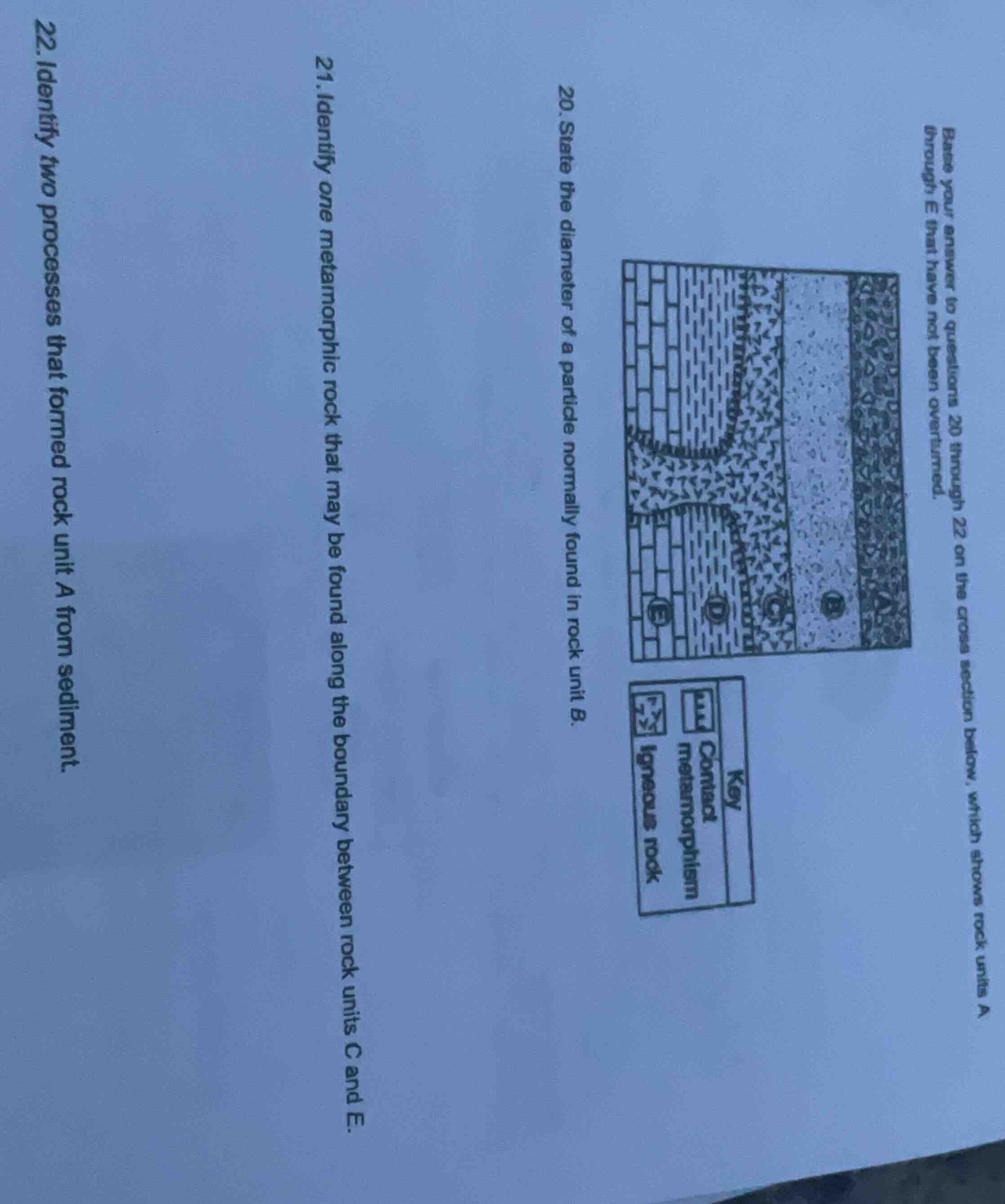 base your answer to questions 20 through 22 on the cross section below,…