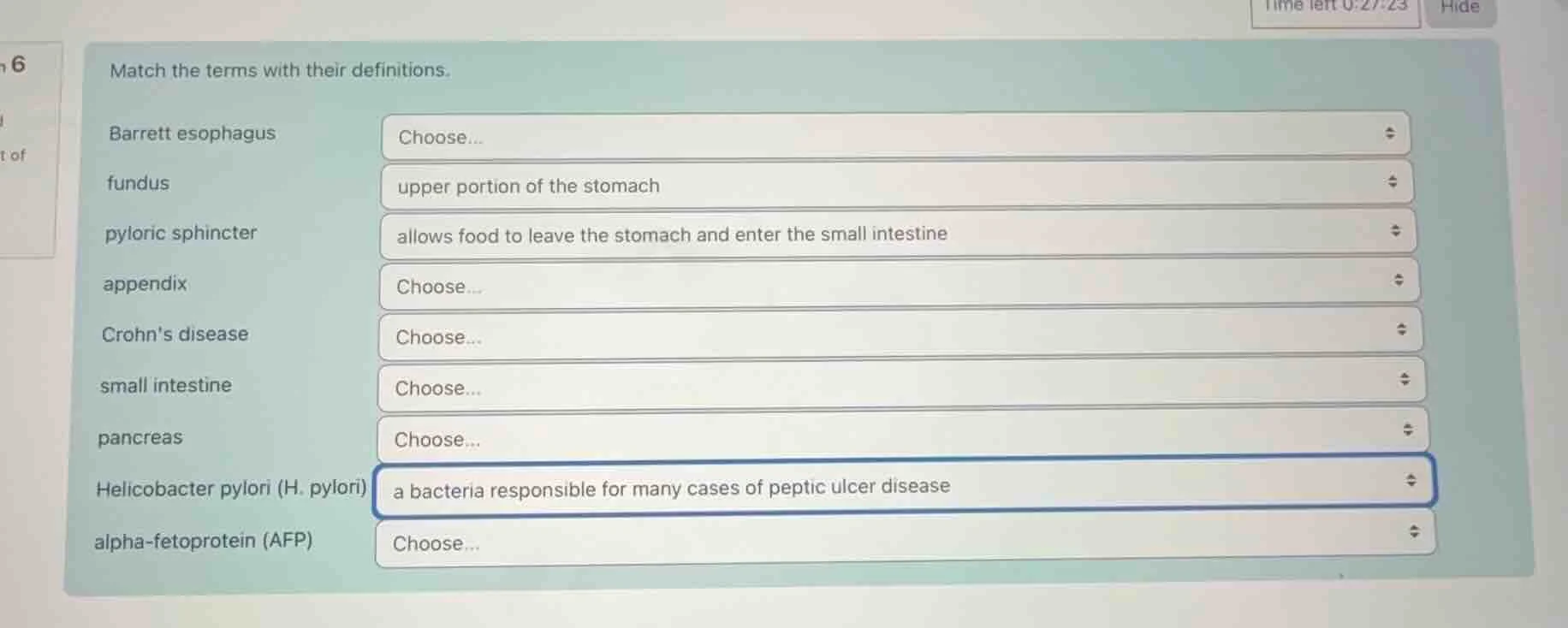 match the terms with their definitions. barrett esophagus choose... fun…