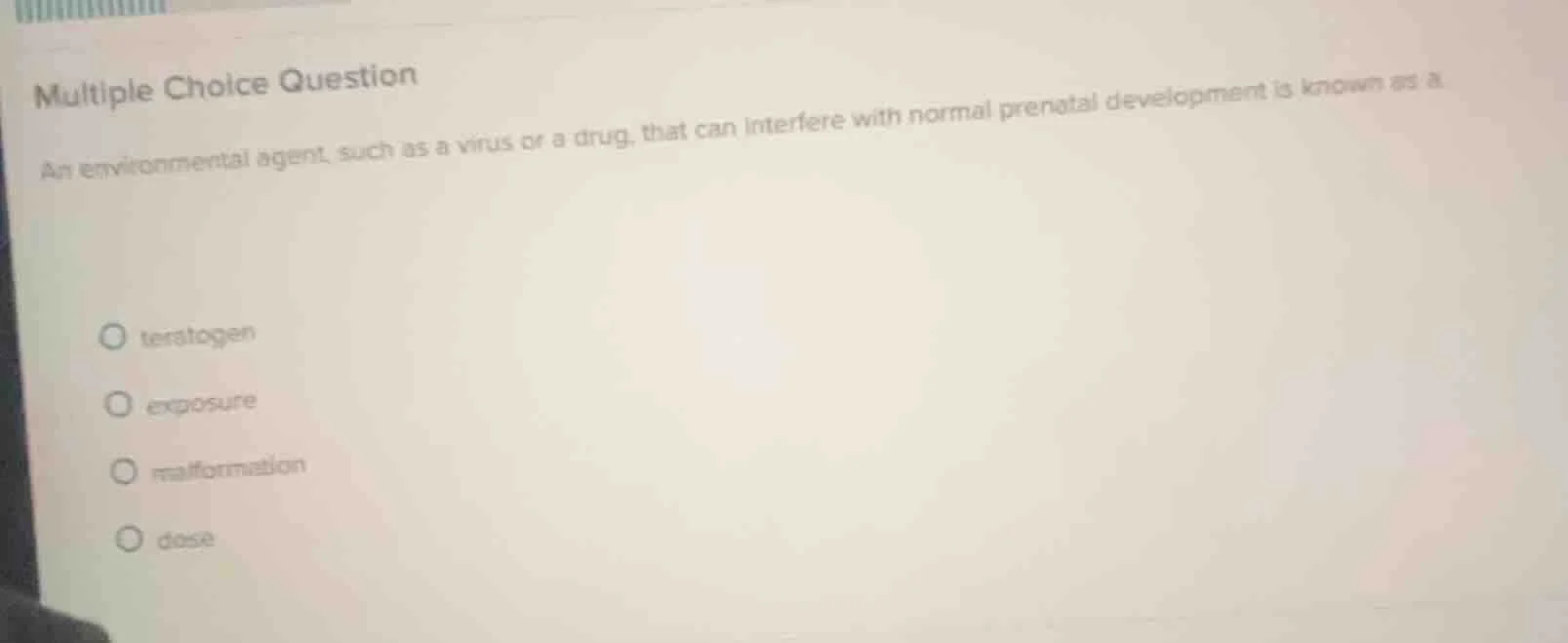 multiple choice question an environmental agent, such as a virus or a d…