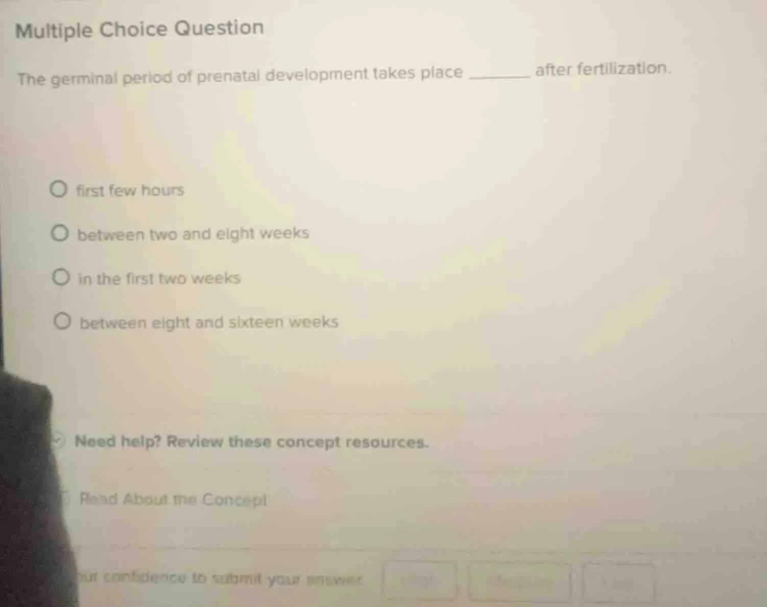 multiple choice question the germinal period of prenatal development ta…
