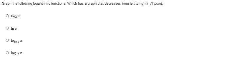 graph the following logarithmic functions. which has a graph that decre…
