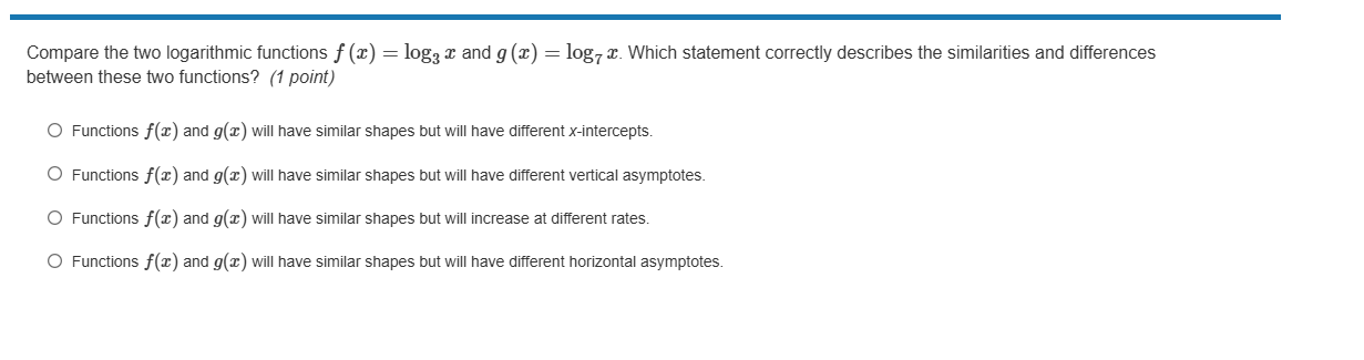 compare the two logarithmic functions $f(x) = \\log_{3} x$ and $g(x) = …