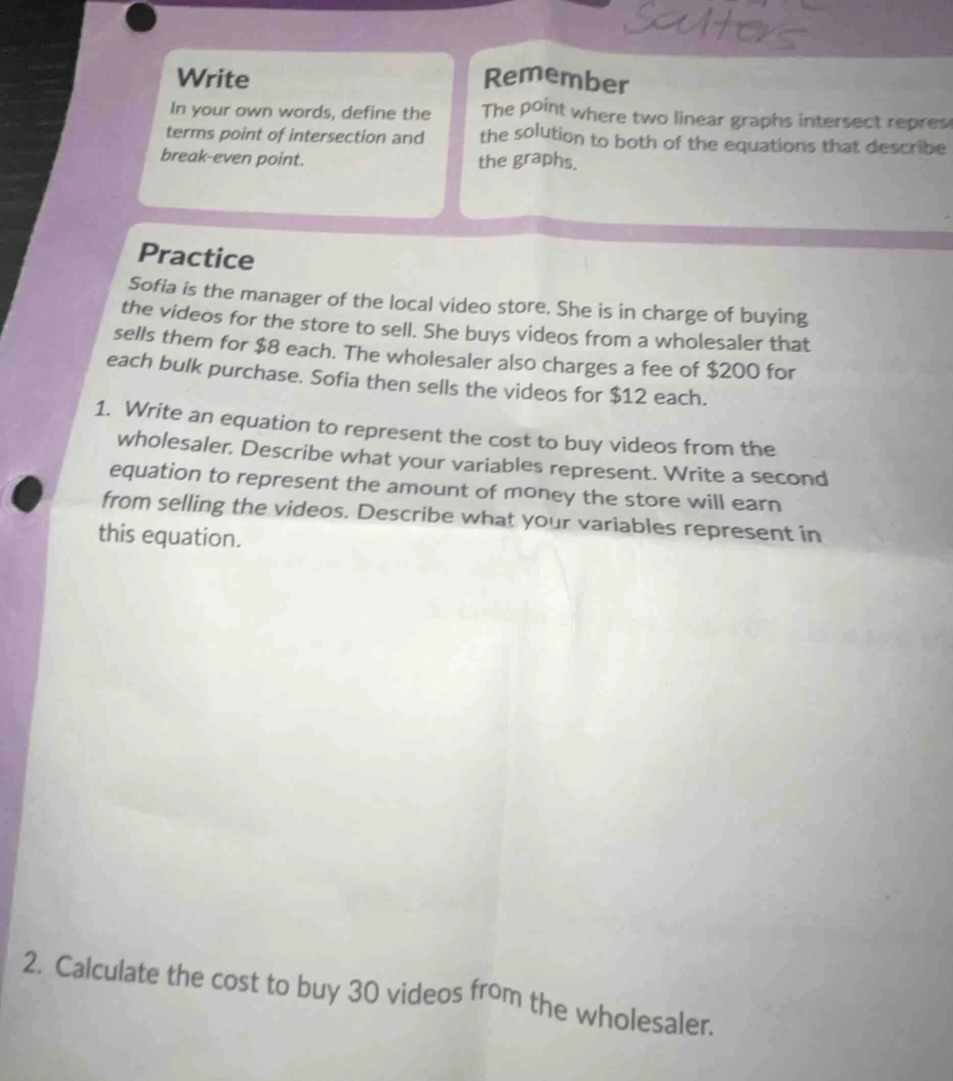 write in your own words, define the terms point of intersection and bre…