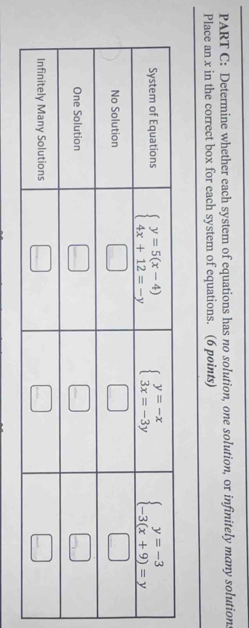 part c: determine whether each system of equations has no solution, one…