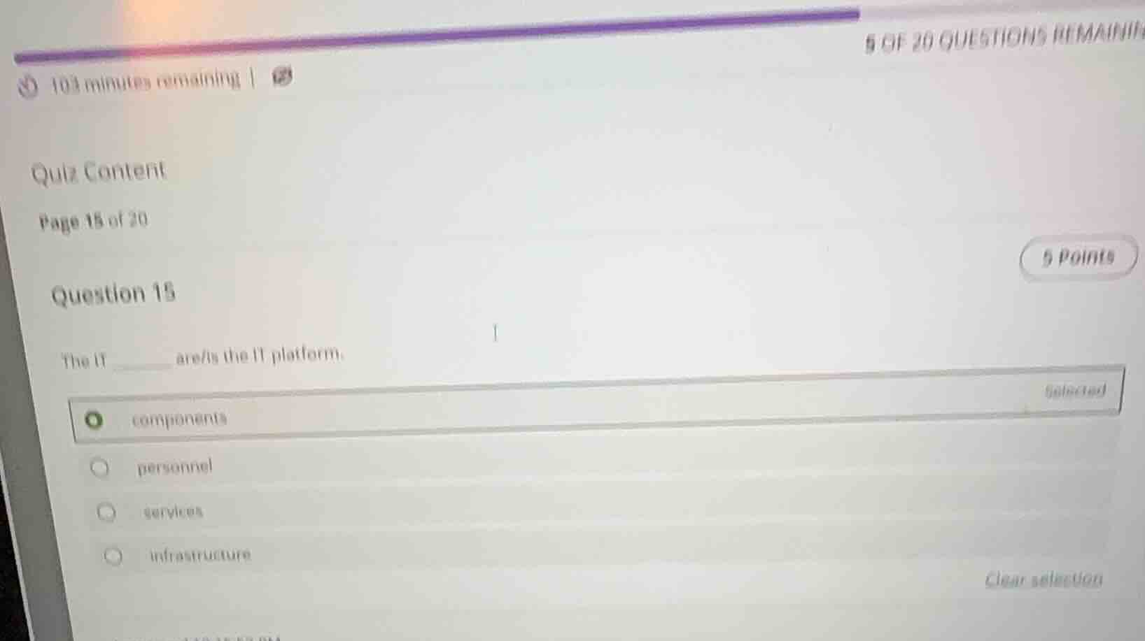 quiz content page 15 of 20 question 15 the it ______ are/is the it plat…