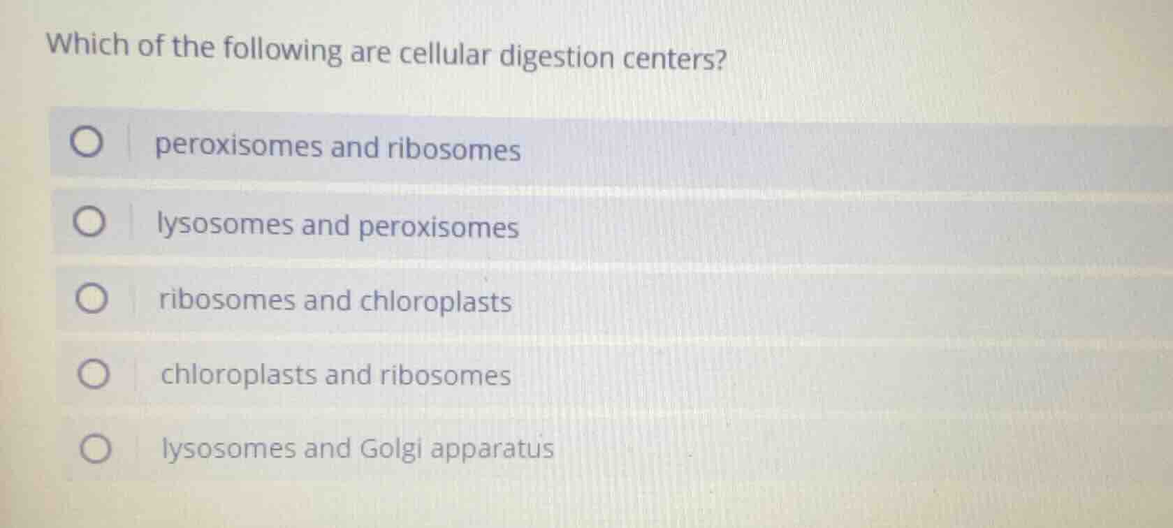 which of the following are cellular digestion centers? peroxisomes and …