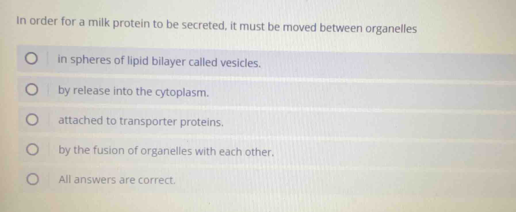 in order for a milk protein to be secreted, it must be moved between or…