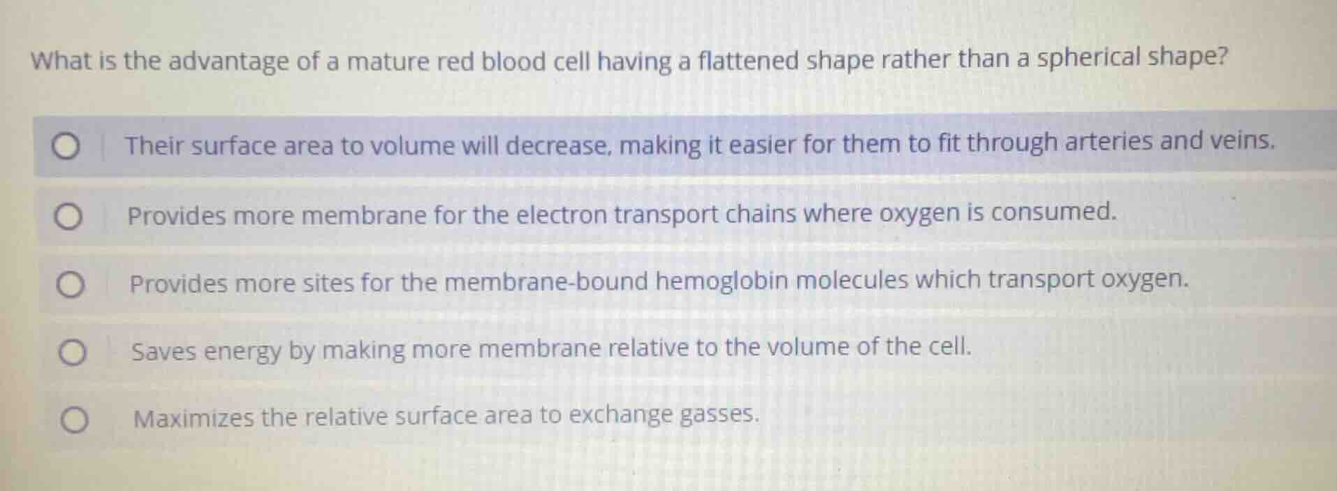 what is the advantage of a mature red blood cell having a flattened sha…