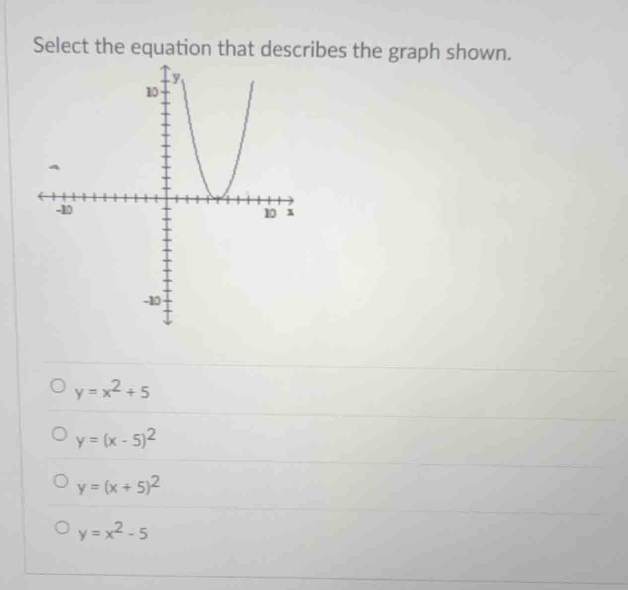 select the equation that describes the graph shown.\ \ \\(\\circ\\ y = …