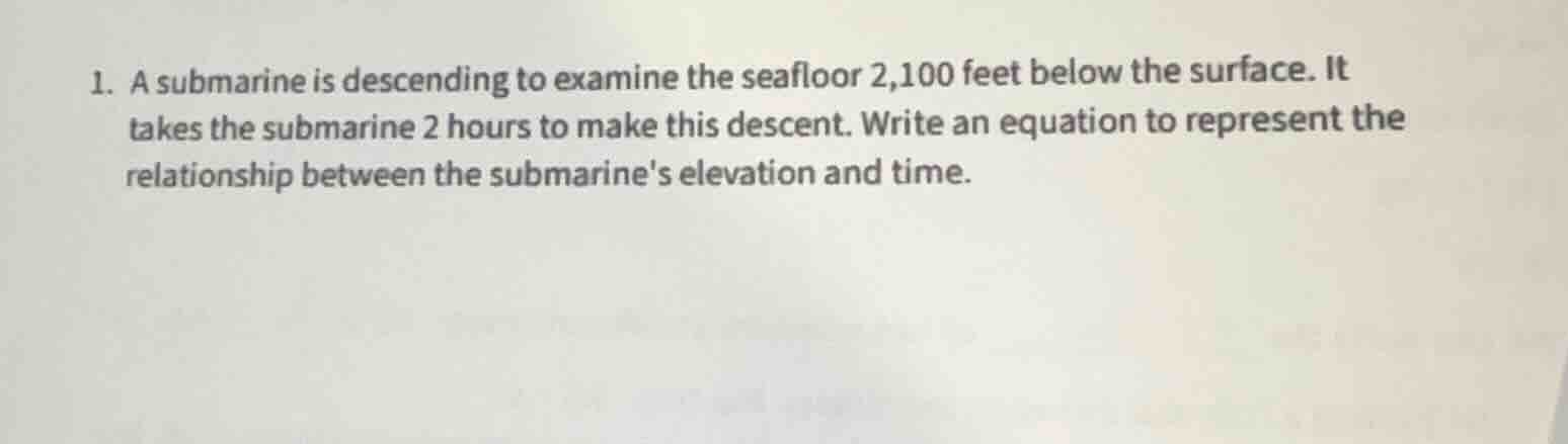 1. a submarine is descending to examine the seafloor 2,100 feet below t…