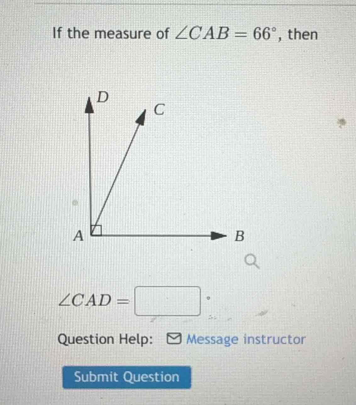 if the measure of $\\angle cab = 66^\\circ$, then $\\angle cad = \\squa…