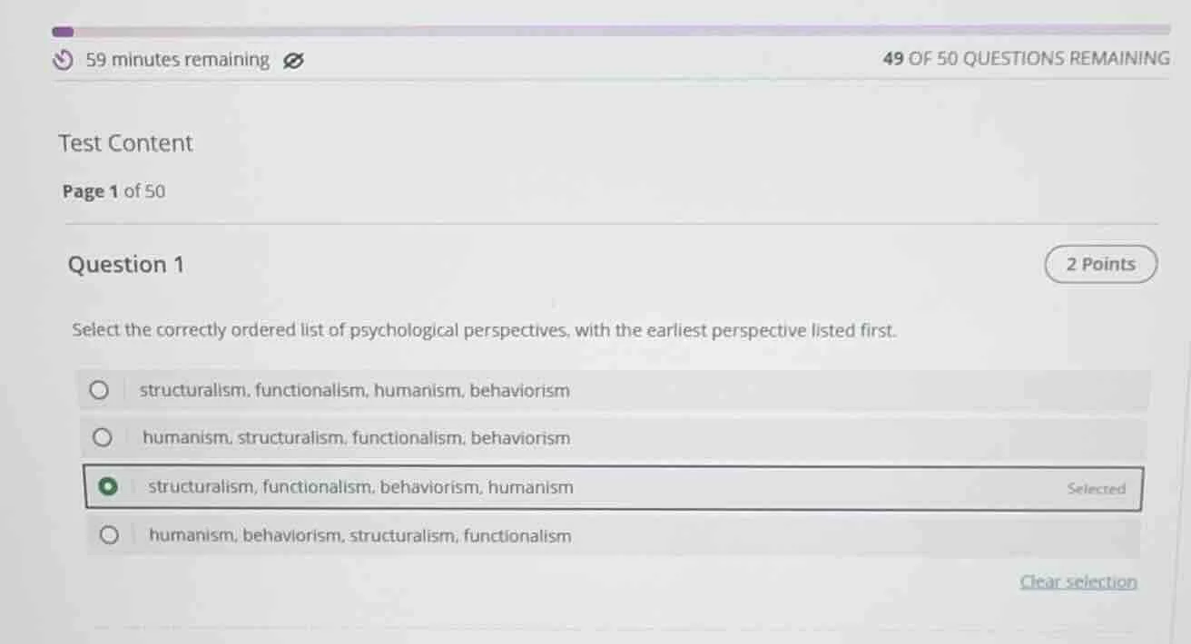 select the correctly ordered list of psychological perspectives, with t…