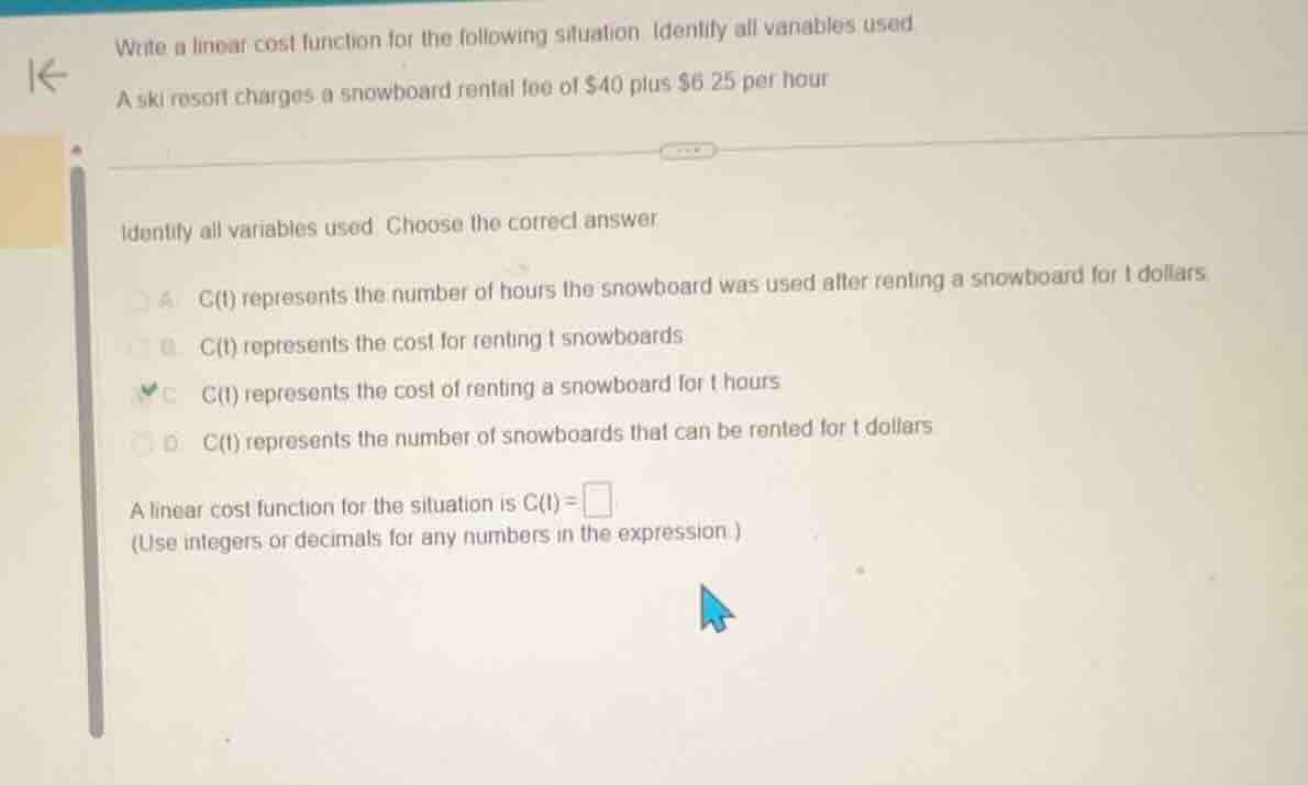write a linear cost function for the following situation. identify all …
