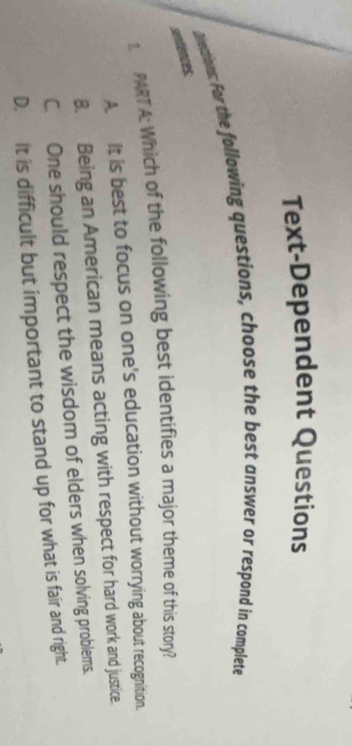 text - dependent questions for the following questions, choose the best…
