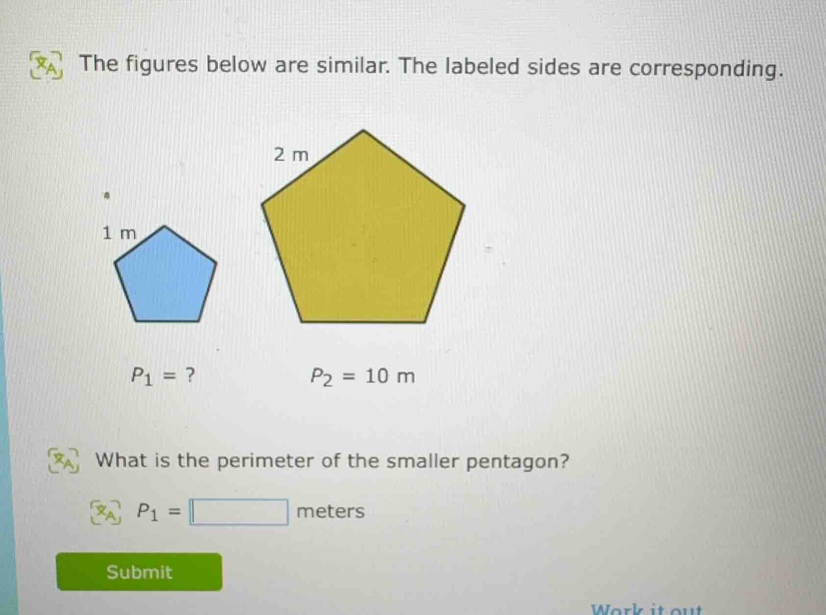 the figures below are similar. the labeled sides are corresponding. 1 m…