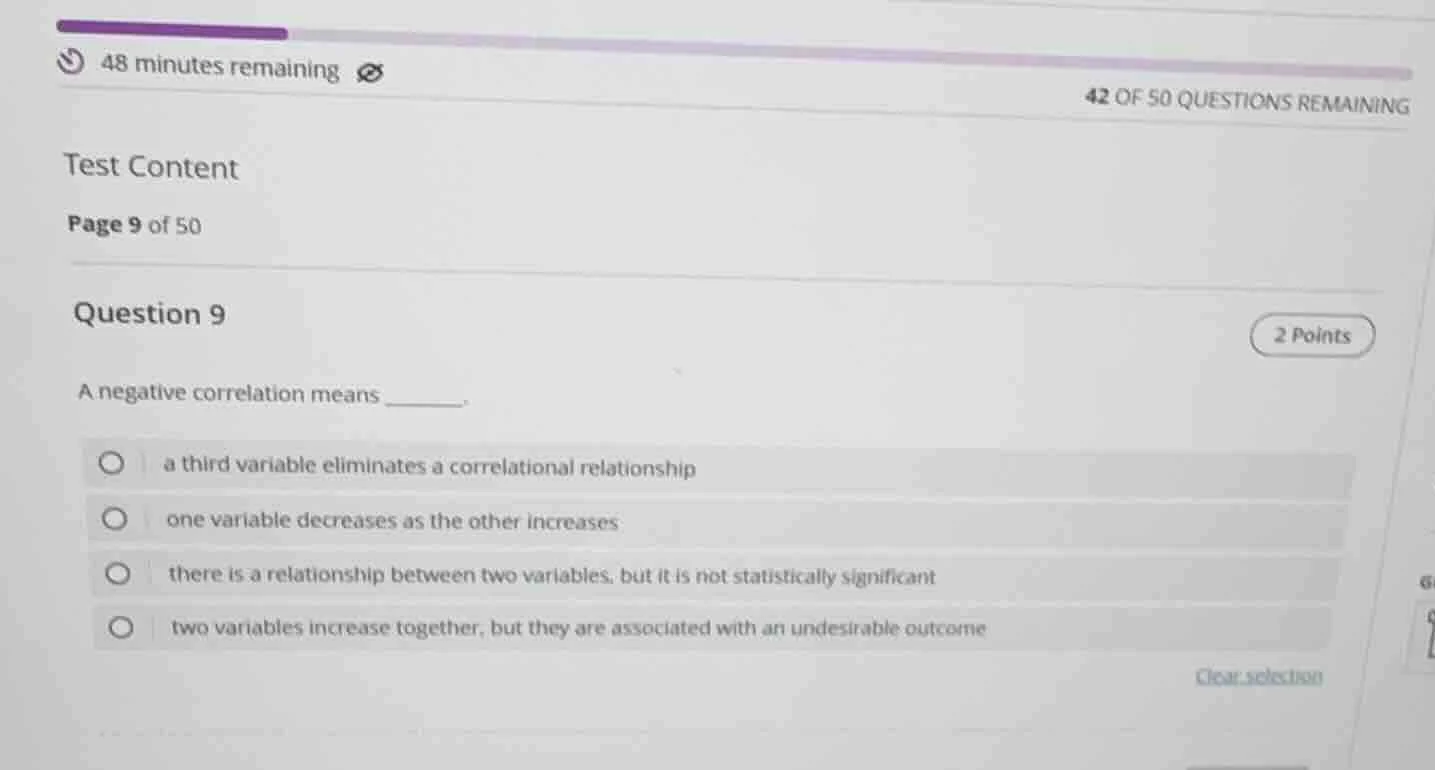 test content page 9 of 50 question 9 2 points a negative correlation me…