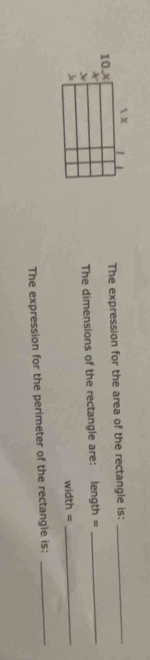 the expression for the area of the rectangle is: the dimensions of the …
