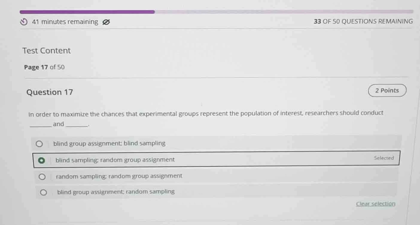 question 17 in order to maximize the chances that experimental groups r…
