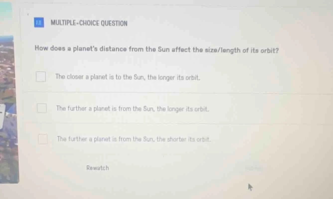 multiple-choice question how does a planets distance from the sun affec…
