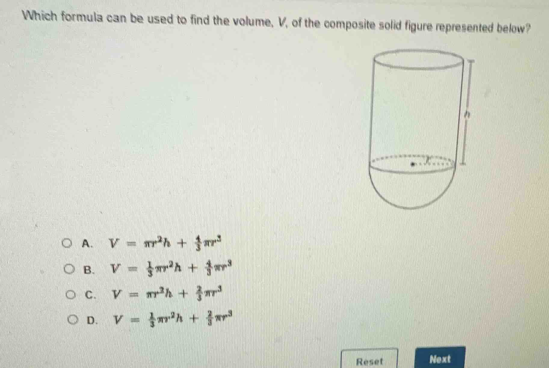 which formula can be used to find the volume, v, of the composite solid…