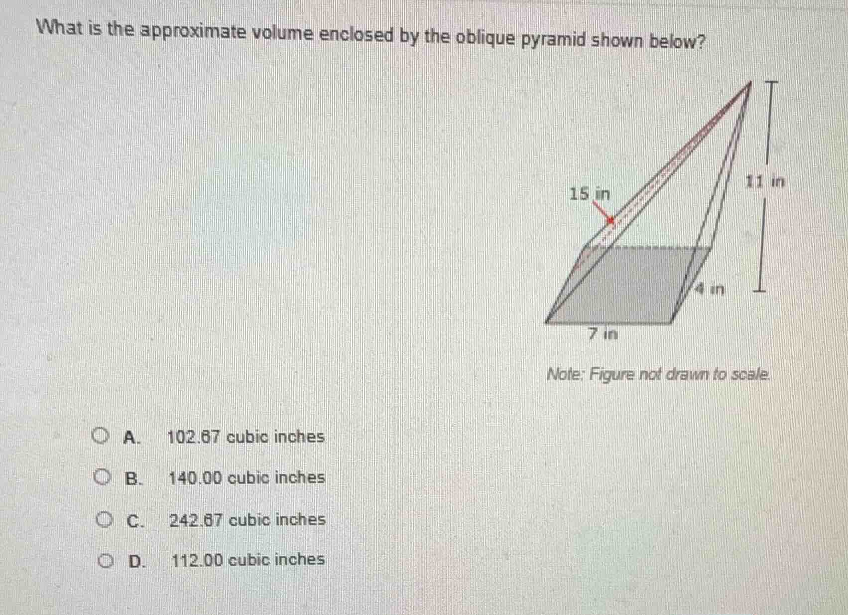 what is the approximate volume enclosed by the oblique pyramid shown be…