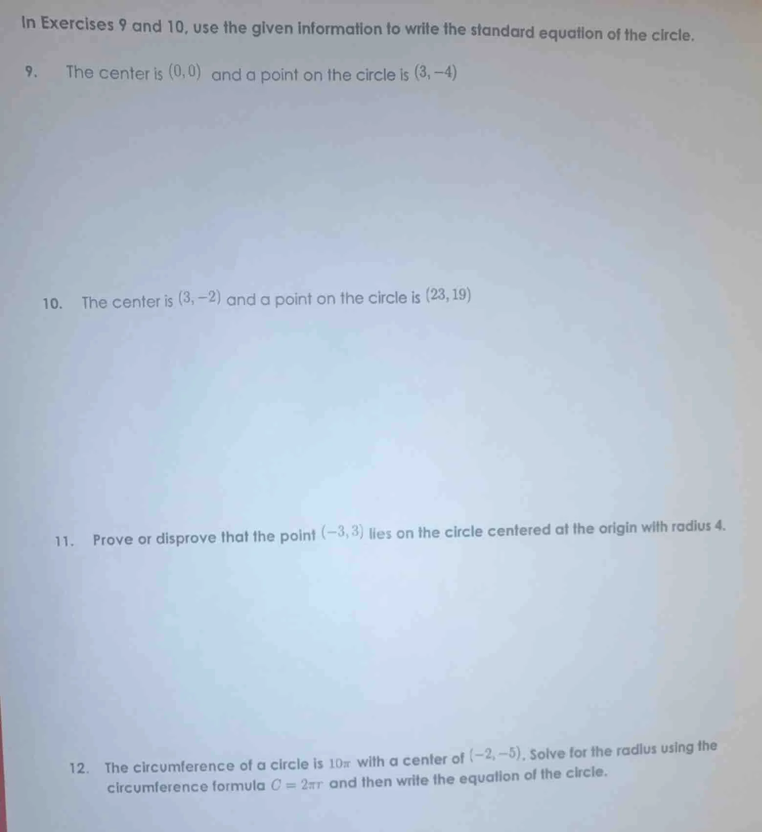 in exercises 9 and 10, use the given information to write the standard …