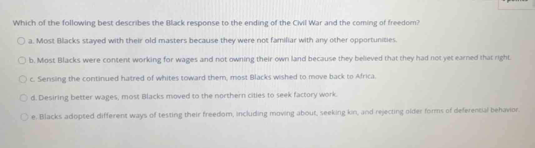 which of the following best describes the black response to the ending …