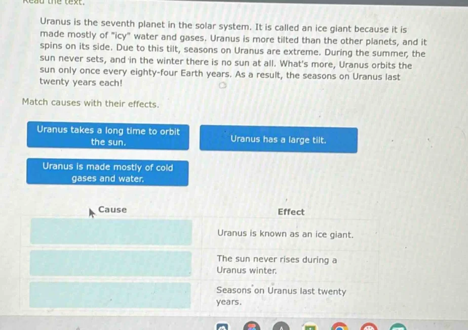 read the text. uranus is the seventh planet in the solar system. it is …