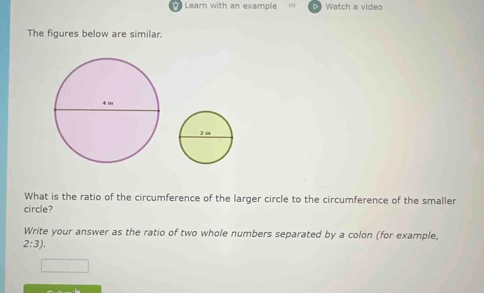 the figures below are similar. what is the ratio of the circumference o…