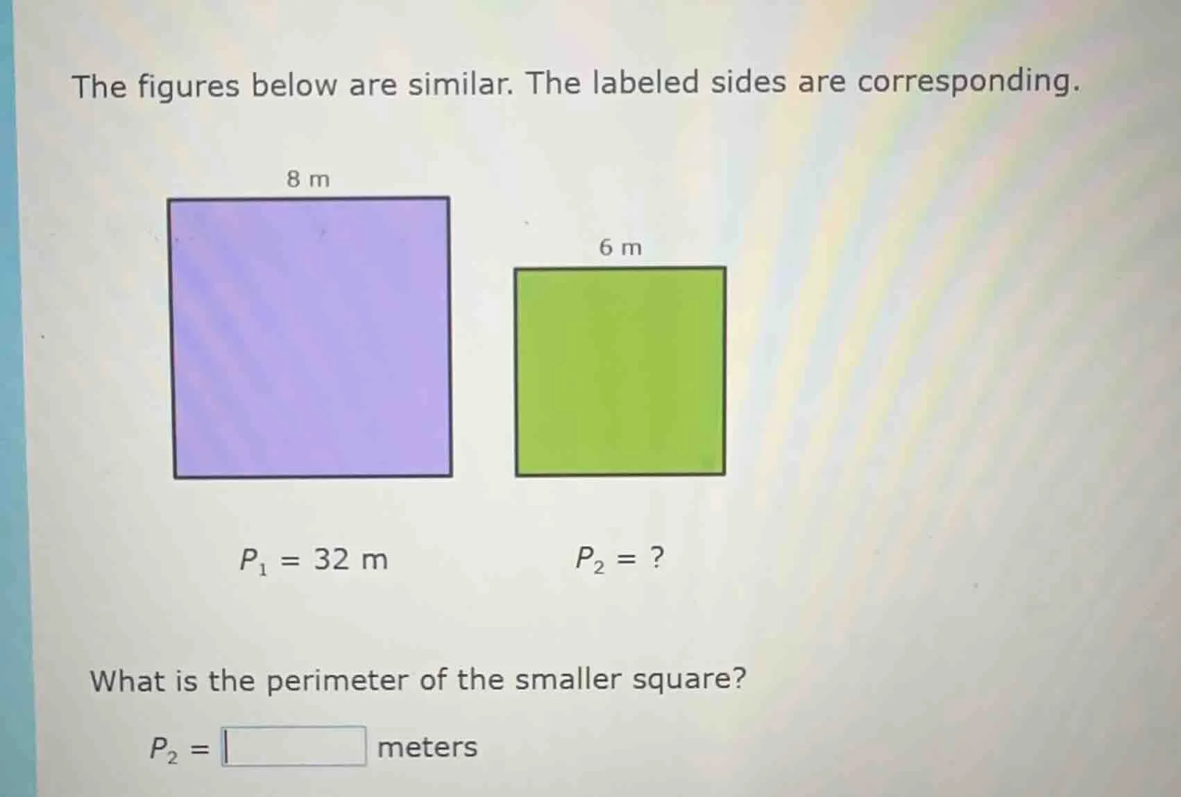 the figures below are similar. the labeled sides are corresponding. 8 m…